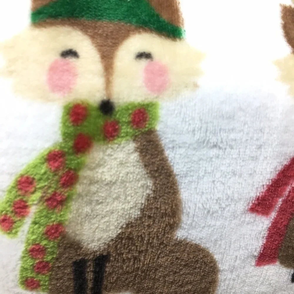 Cynthia Rowley Fox Reindeer Throw Blanket Microfleece Christmas Holiday Kids NEW